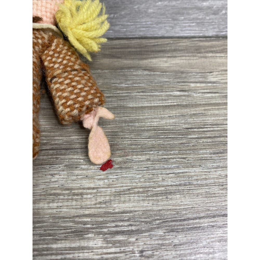 Unbranded Vintage Crochet Doll Girl Small Brown Blue Good Handmade Folk Art Toy - Picture 5 of 10